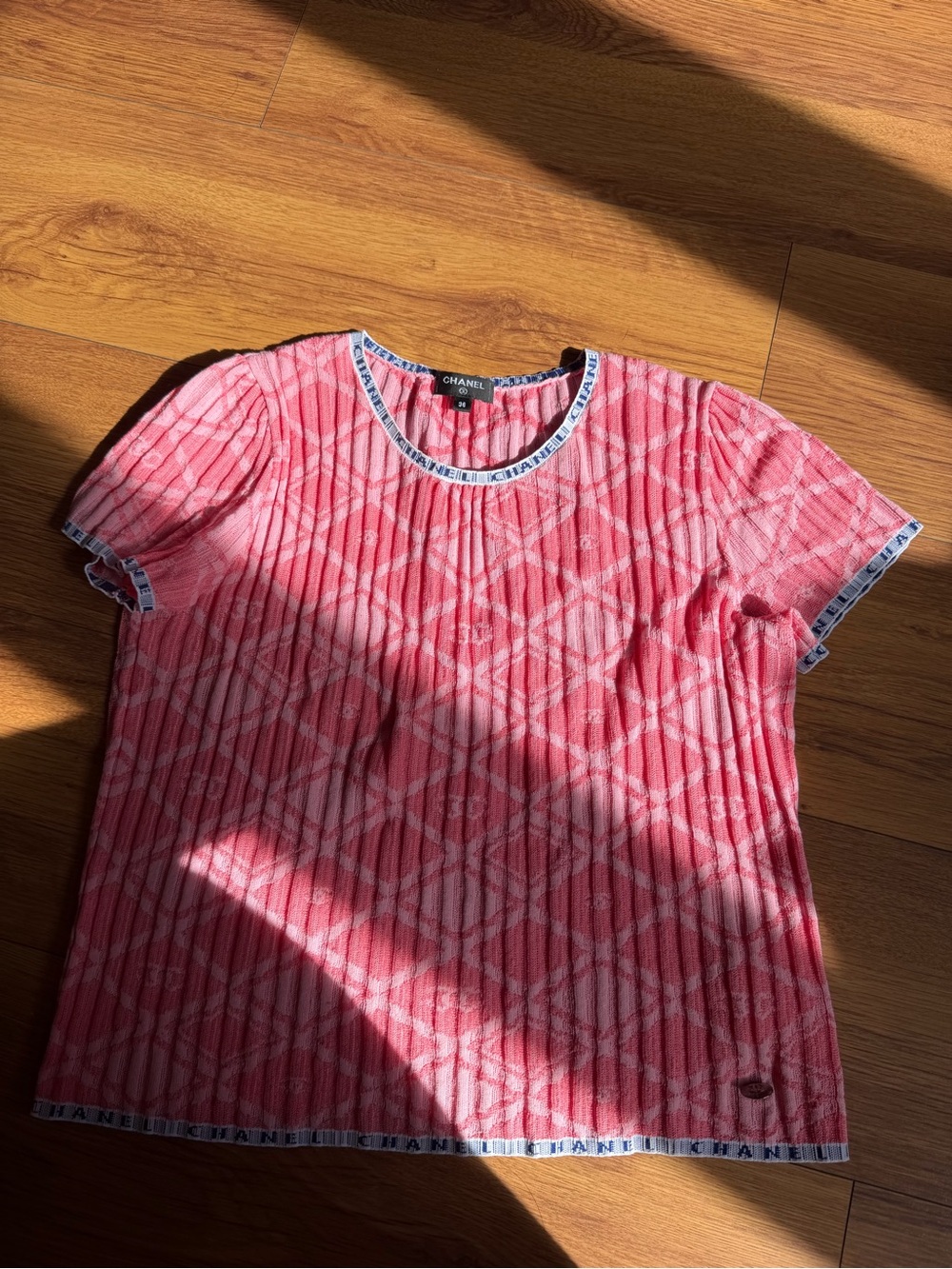 Chanel Pink Short-Sleeve Logo Knit Top